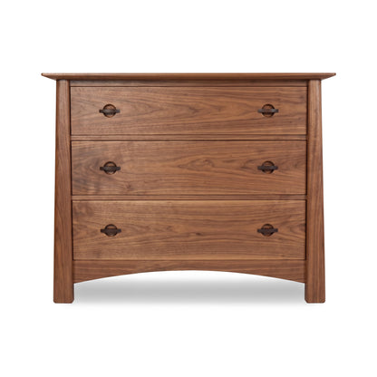 Maple Corner Woodworks Cherry Moon 3-Drawer Chest with round dark handles, crafted from cherry wood and featuring American-made quality.