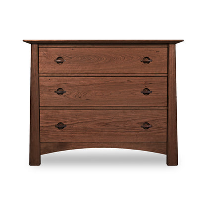 Cherry Moon 3-Drawer Chest featuring expert craftsmanship, three spacious drawers, and a natural brown Vermont wood grain finish by Maple Corner Woodworks.