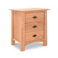 A luxury Cherry Moon 3-Drawer Nightstand by Maple Corner Woodworks isolated on a white background, showcasing Vermont craftsmanship.