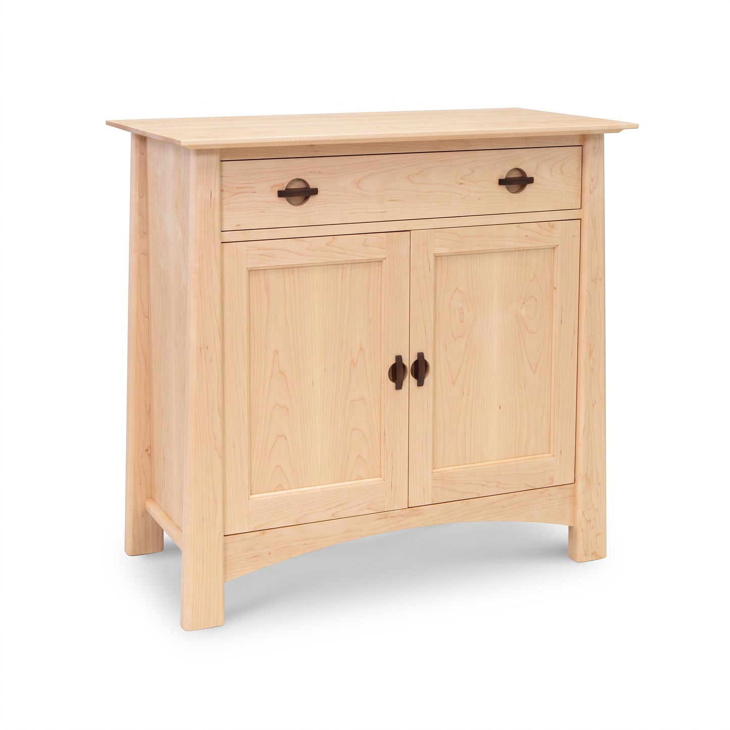 Cherry Moon Small 38″ Sideboard by Maple Corner Woodworks featuring cherry wood, top drawer, 2 doors, and dark handles. Ideal for small space storage.