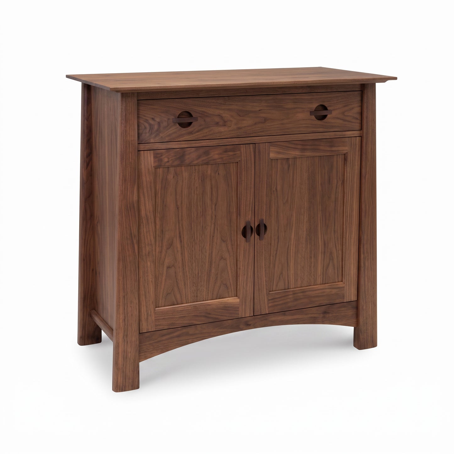 Cherry Moon Small 38″ Sideboard by Maple Corner Woodworks in solid walnut hardwood, highlighting Vermont craftsmanship and elegant American design.