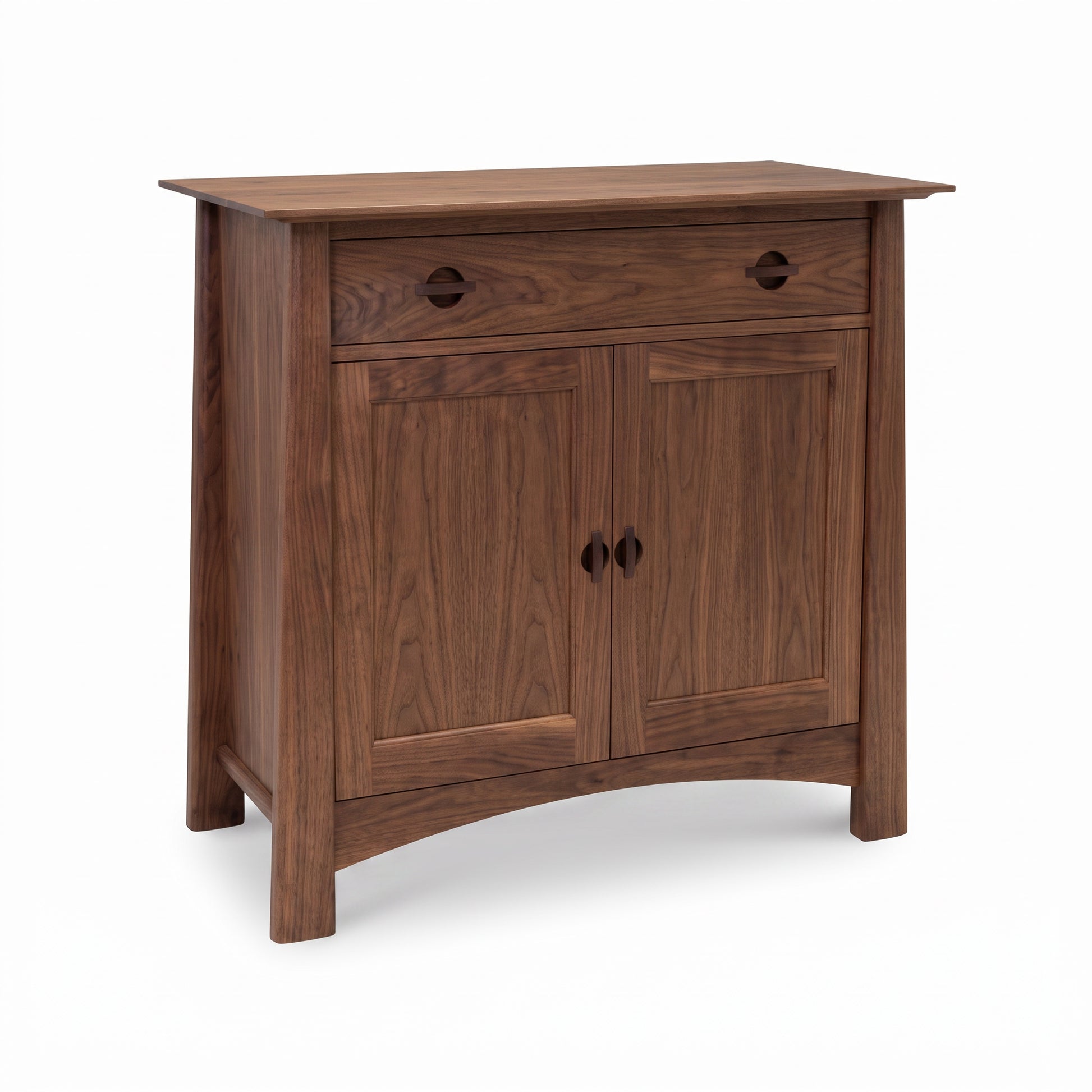 Cherry Moon Small 38″ Sideboard by Maple Corner Woodworks in solid walnut hardwood, highlighting Vermont craftsmanship and elegant American design.