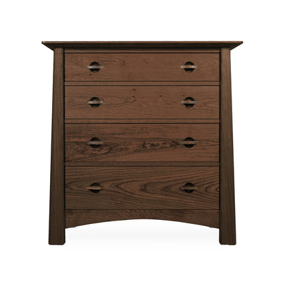 Cherry Moon 4-Drawer Chest by Maple Corner Woodworks showcasing a simple, classic design with black handles and a rich dark brown finish; crafted from handcrafted hardwoods for timeless elegance.