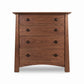 Maple Corner Woodworks Cherry Moon 4-Drawer Chest features cherry wood, curved legs, and round metal handles, styled in fine American craftsmanship.