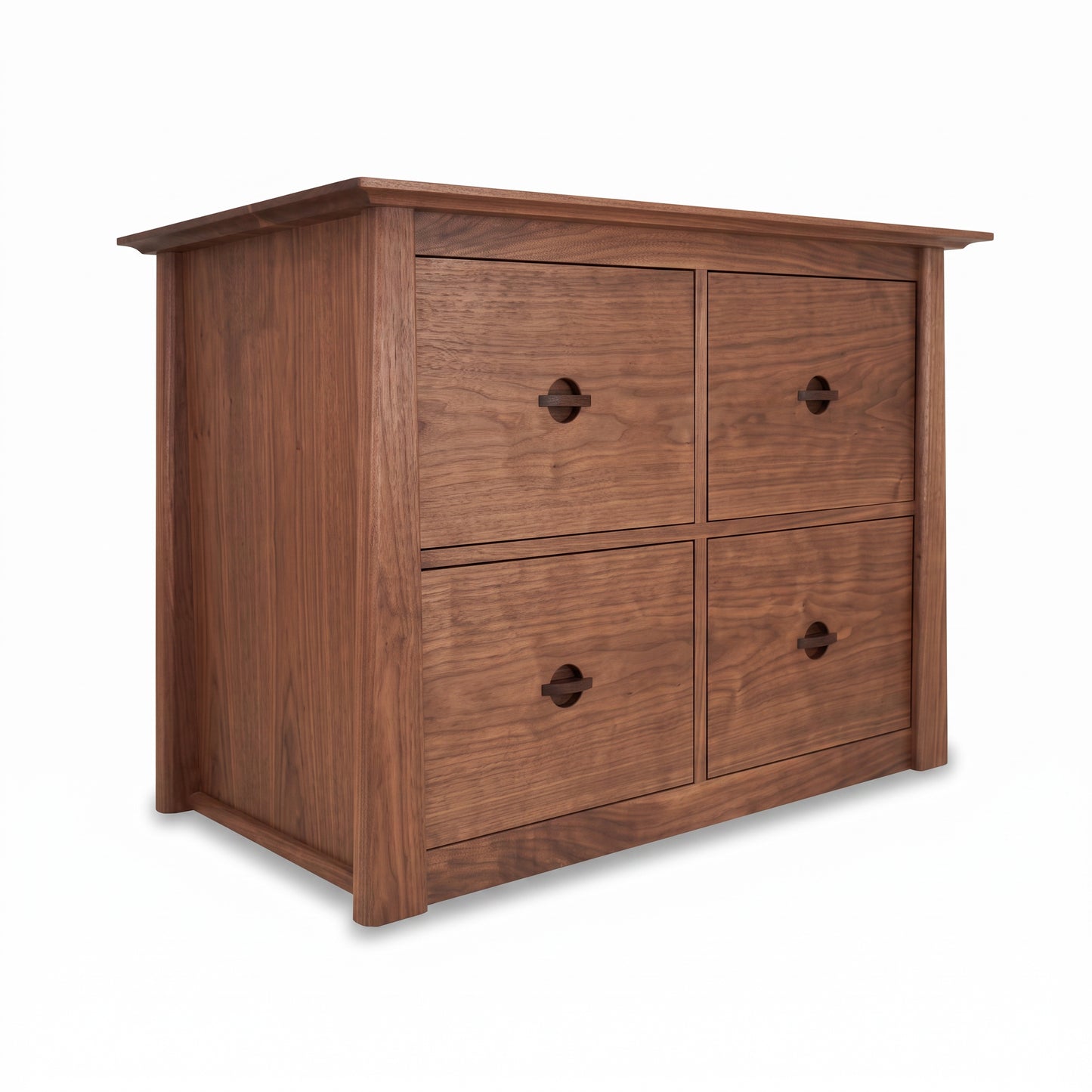 Cherry Moon 4-Drawer File Credenza by Maple Corner Woodworks with round cut-out handles, crafted in solid cherry for a refined, modern look.
