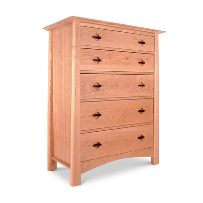 Cherry Moon 5-Drawer Chest by Maple Corner Woodworks, crafted in rich hardwood, showcasing a minimalist design with five handles and elegant four-leg support.