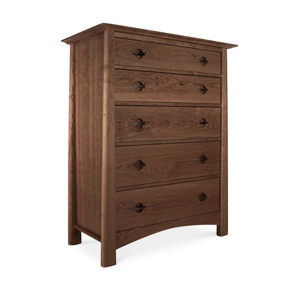 Cherry Moon 5-Drawer Chest by Maple Corner Woodworks, showcasing exquisite craftsmanship in premium hardwoods with five drawers and sleek dark round handles.