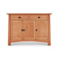 Cherry Moon Medium Sideboard by Maple Corner Woodworks featuring two drawers and two doors with sleek black metal handles.