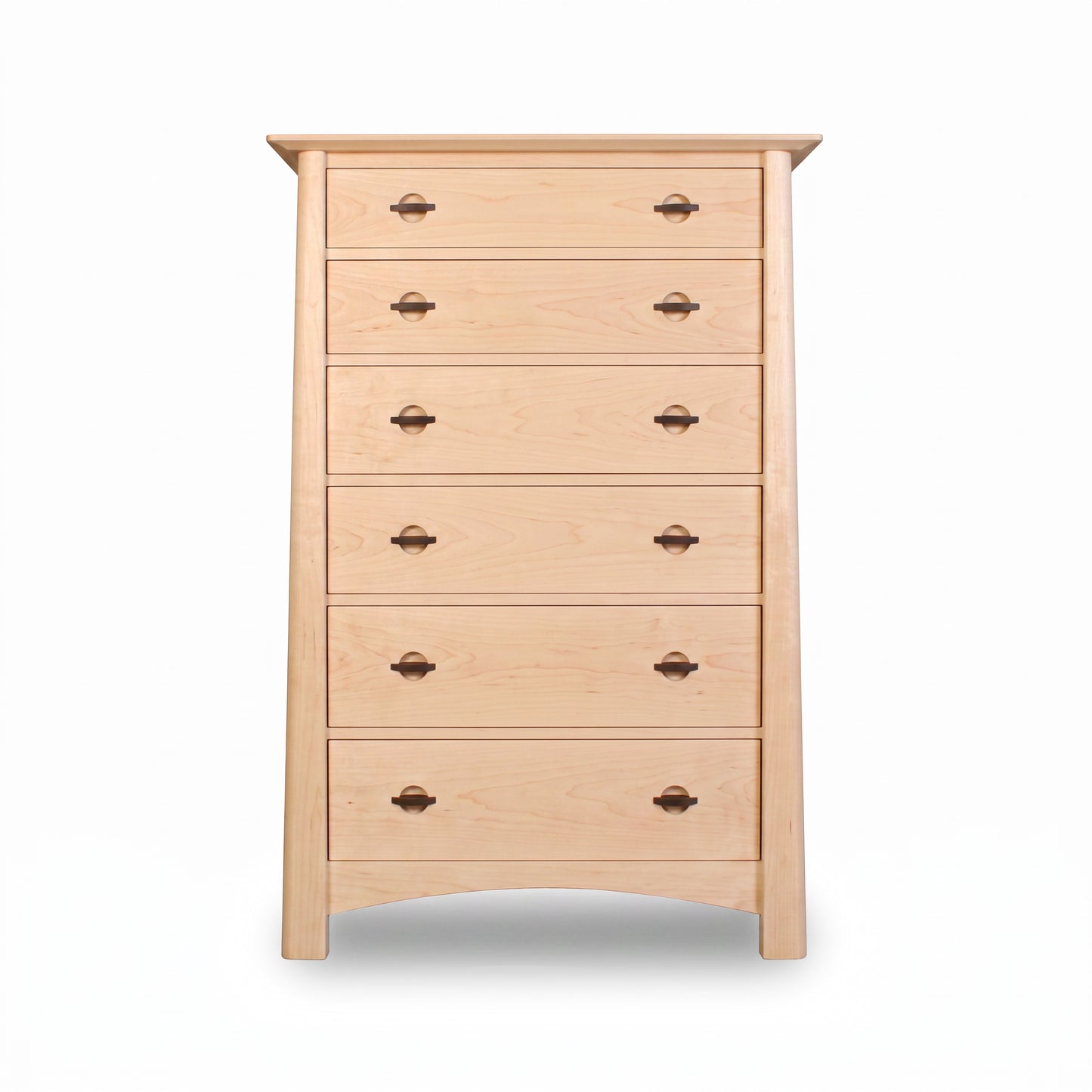 Cherry Moon 6-Drawer Chest by Maple Corner Woodworks, crafted in hardwood with sleek metal handles, showcasing American made quality craftsmanship.