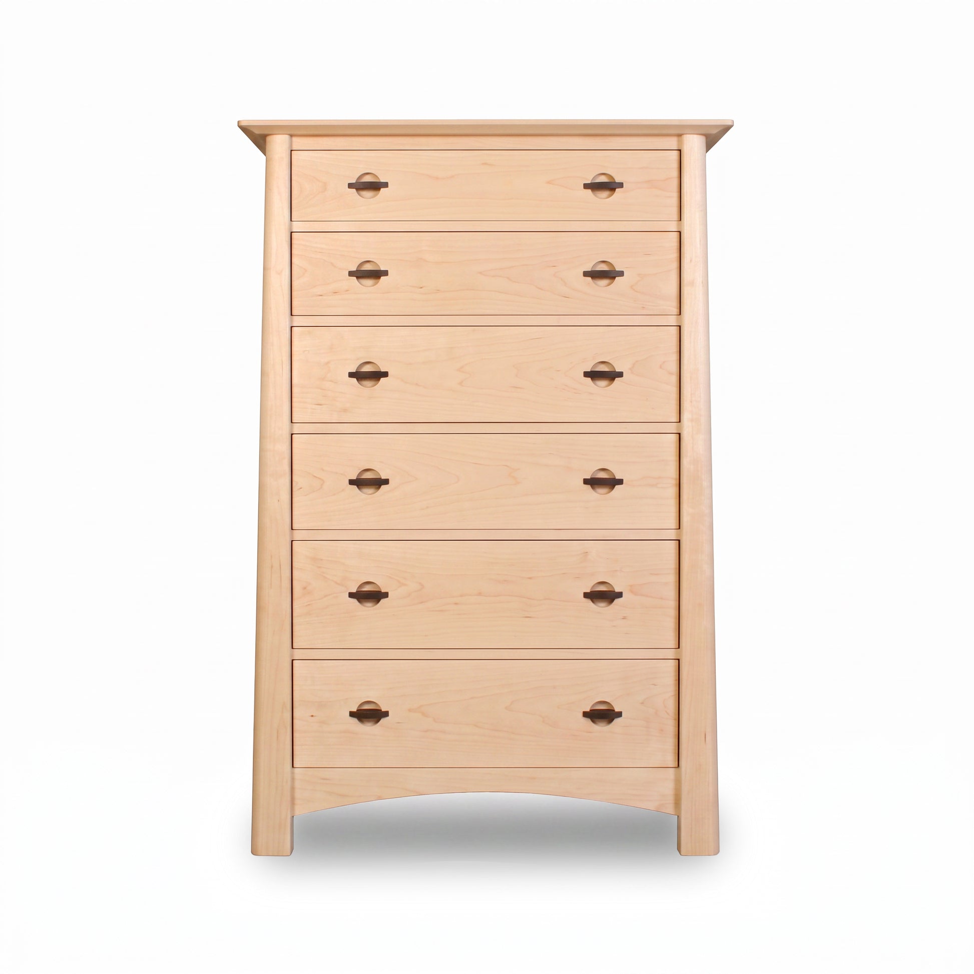 Cherry Moon 6-Drawer Chest by Maple Corner Woodworks, crafted in hardwood with sleek metal handles, showcasing American made quality craftsmanship.