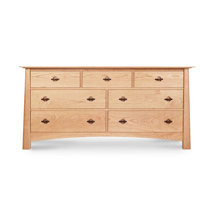 Luxurious Cherry Moon 7-Drawer Dresser by Maple Corner Woodworks, showcasing seven finely crafted wooden drawers with dark round handles.