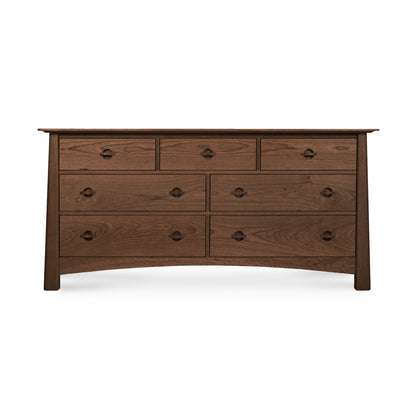 Cherry Moon 7-Drawer Dresser by Maple Corner Woodworks, showcasing its minimalist design with dark knobs and spacious drawers, crafted from eco-friendly materials.