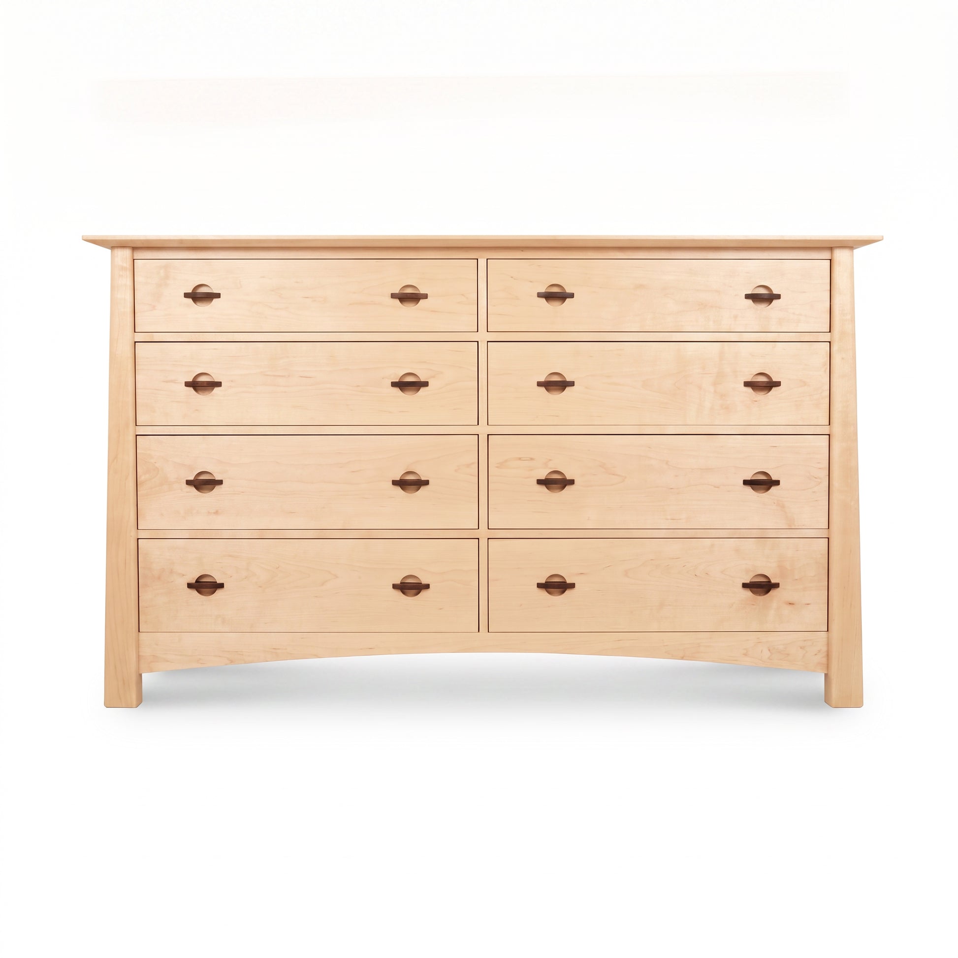Cherry Moon 8-Drawer Dresser by Maple Corner Woodworks in light wood with dark handles, crafted in the USA from premium hardwood.