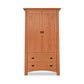 Cherry Moon Armoire by Maple Corner Woodworks with solid hardwood construction, two doors, two drawers, and black metal handles.