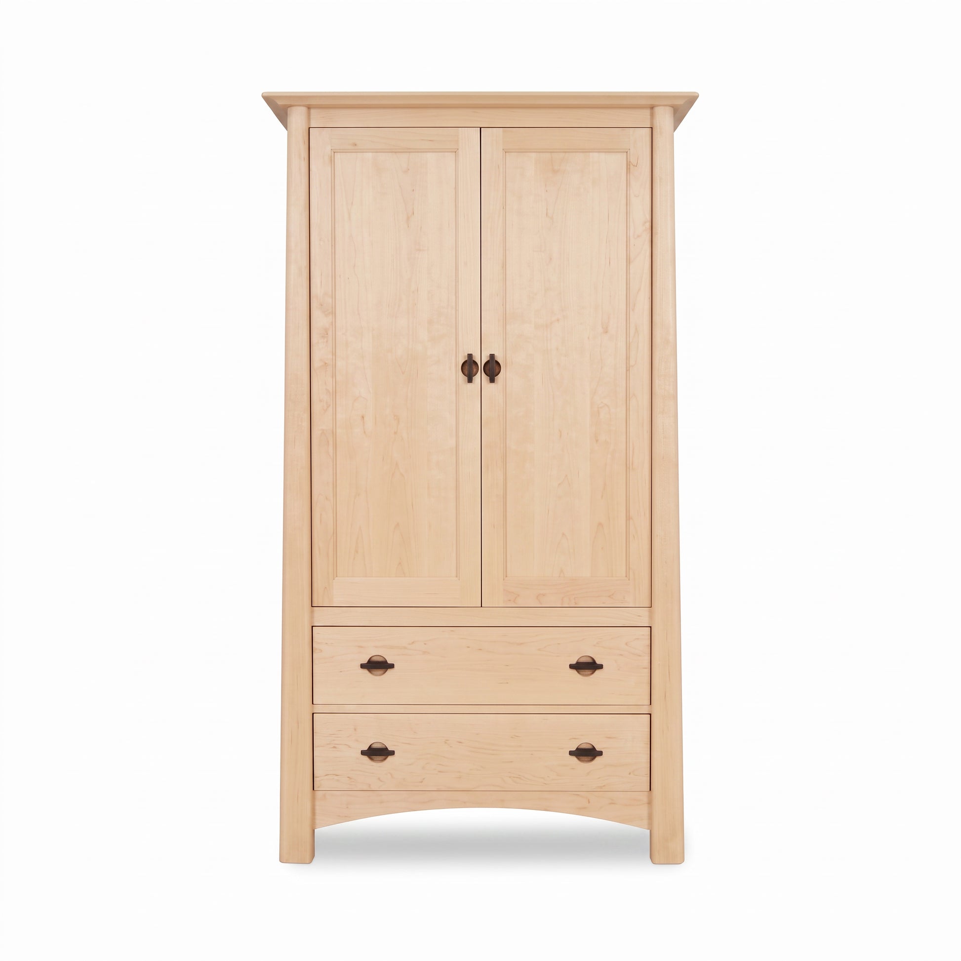 Cherry Moon Armoire by Maple Corner Woodworks crafted from solid hardwood in Vermont with dark metal handles, showcasing fine American craftsmanship.