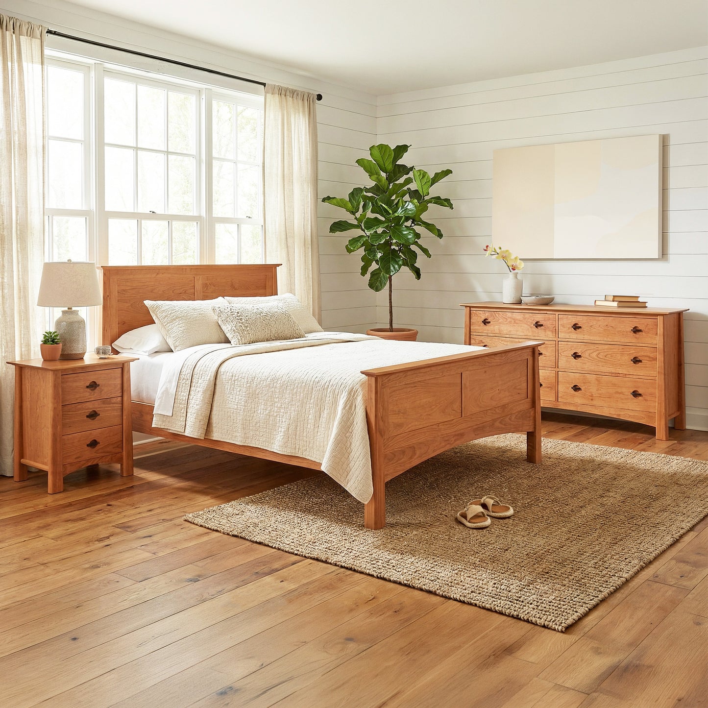 Maple Corner Woodworks Cherry Moon 6-Drawer Dresser, eco-friendly bed and nightstand featured in an American made bedroom set.