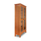 Cherry Moon Bookcase by Maple Corner Woodworks, crafted in Vermont from sustainable hardwood, featuring glass doors and black handles.
