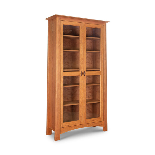 Cherry Moon Bookcase by Maple Corner Woodworks, handcrafted in Vermont from sustainable cherry hardwood with glass doors and four spacious shelves.