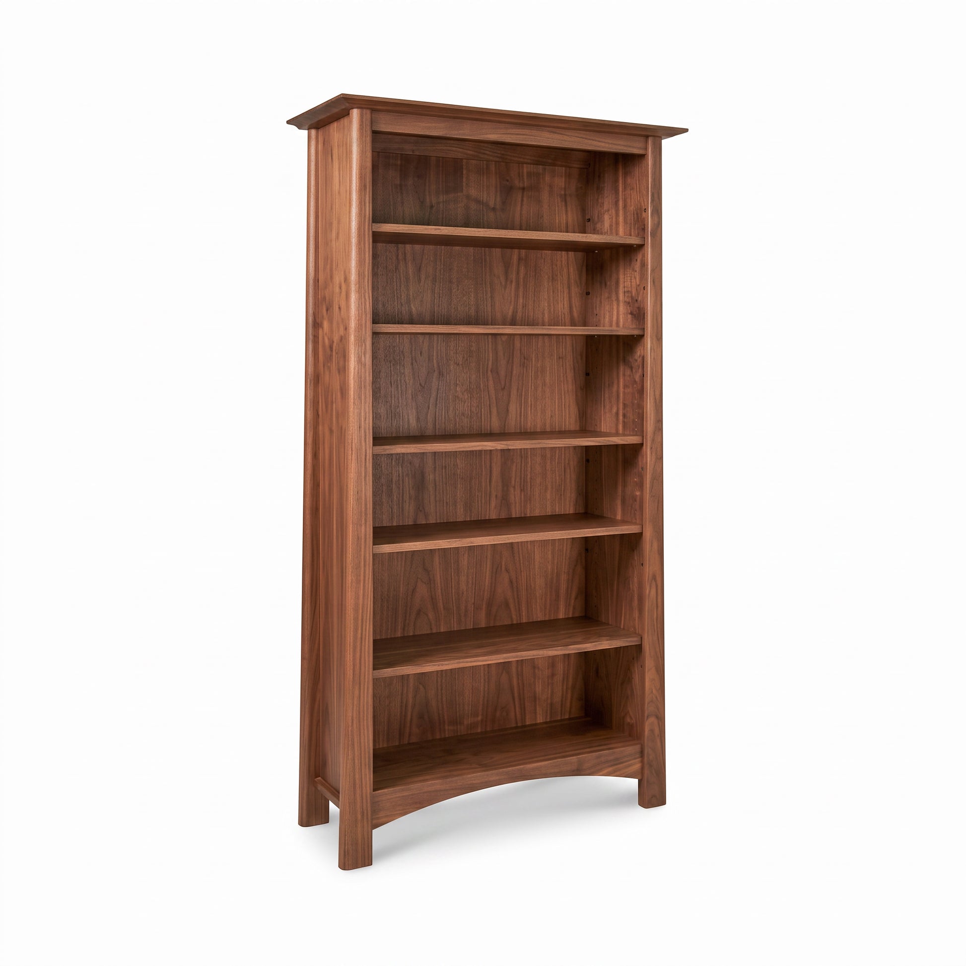 Cherry Moon Bookcase by Maple Corner Woodworks, handcrafted in Vermont from sustainable walnut wood with six roomy adjustable shelves.