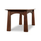Cherry Moon Coffee Table by Maple Corner Woodworks features four angled legs and an arched support in classic Arts & Crafts style.