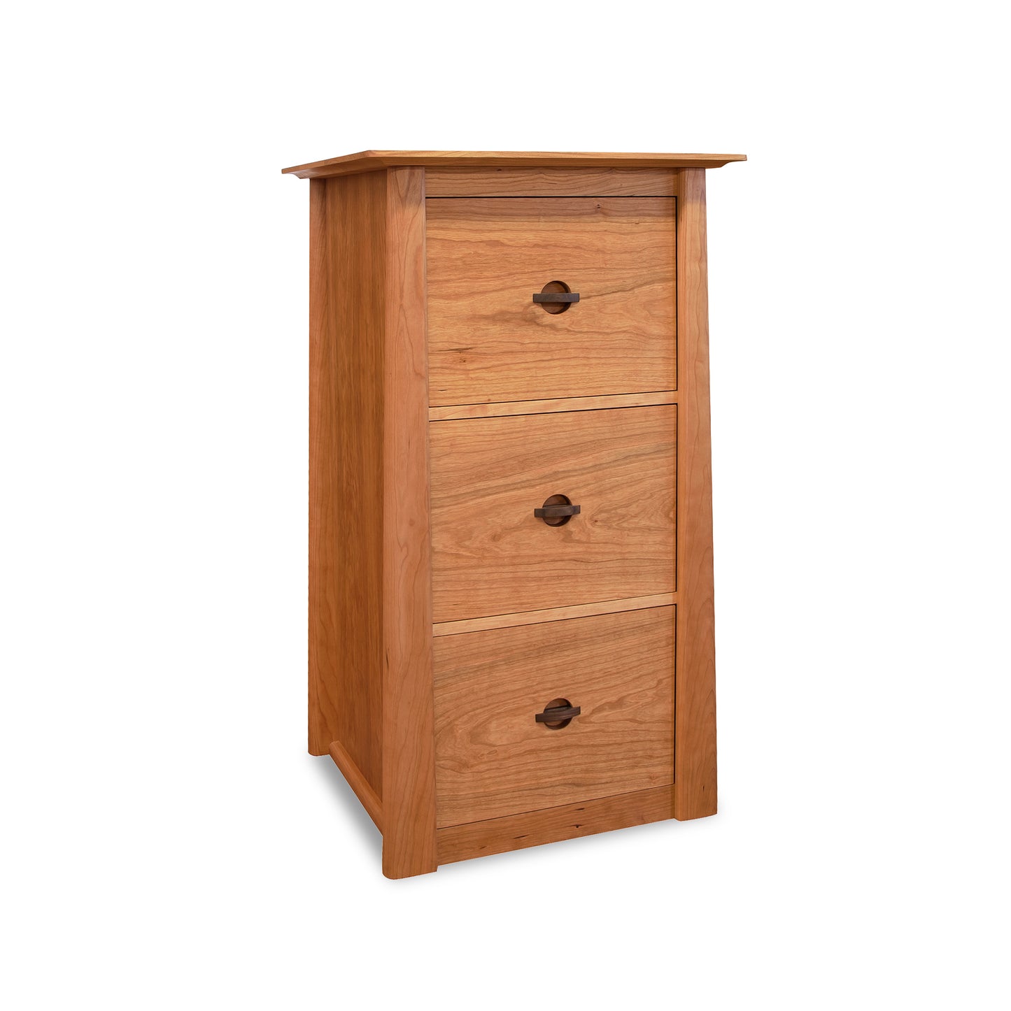 A Cherry Moon File Cabinet by Maple Corner Woodworks isolated on a white background.