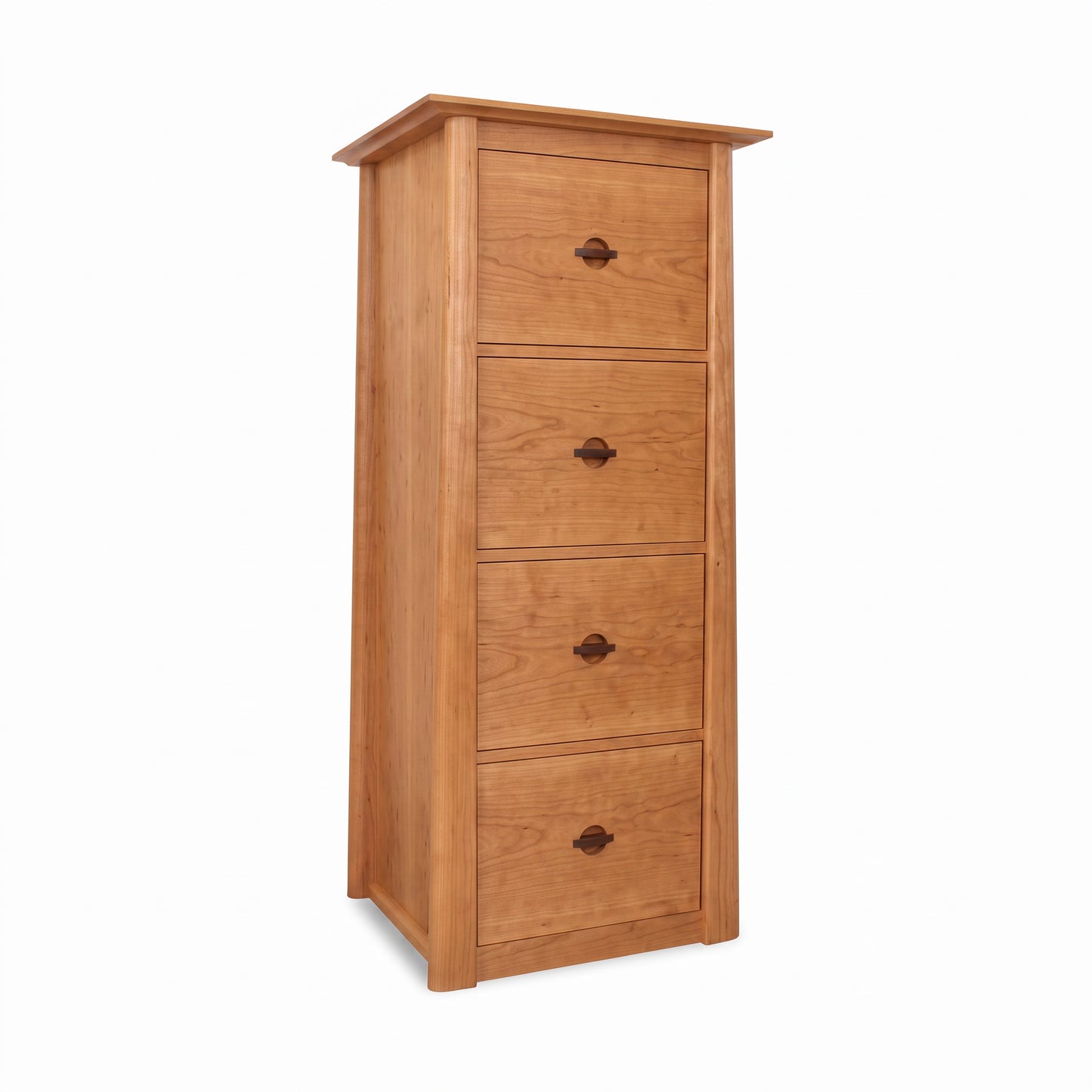 Cherry Moon File Cabinet by Maple Corner Woodworks, handcrafted in solid cherry with four drawers and sleek handles, American made quality furniture.