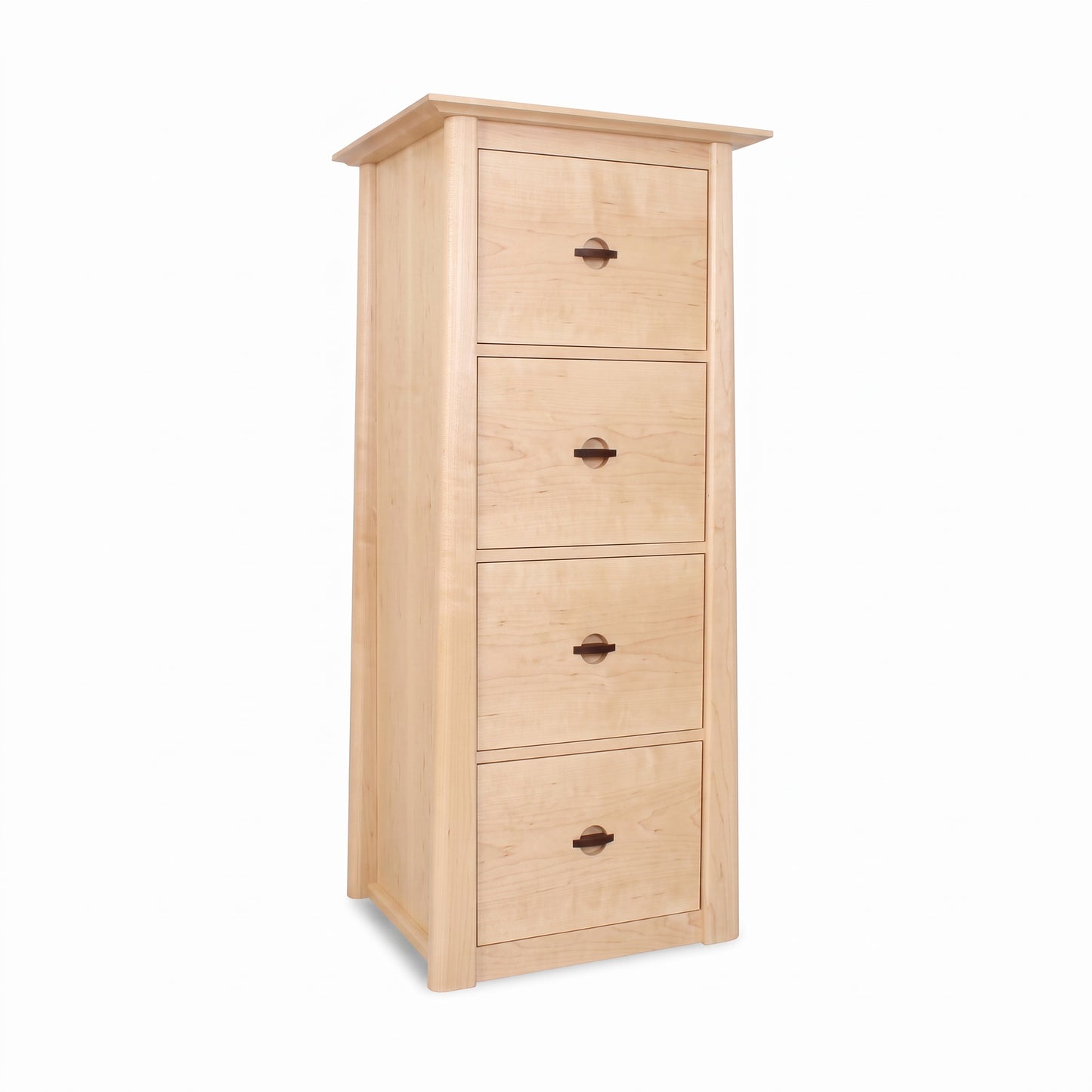 Cherry Moon File Cabinet by Maple Corner Woodworks featuring four solid wood drawers with metal pulls, handcrafted in Vermont.