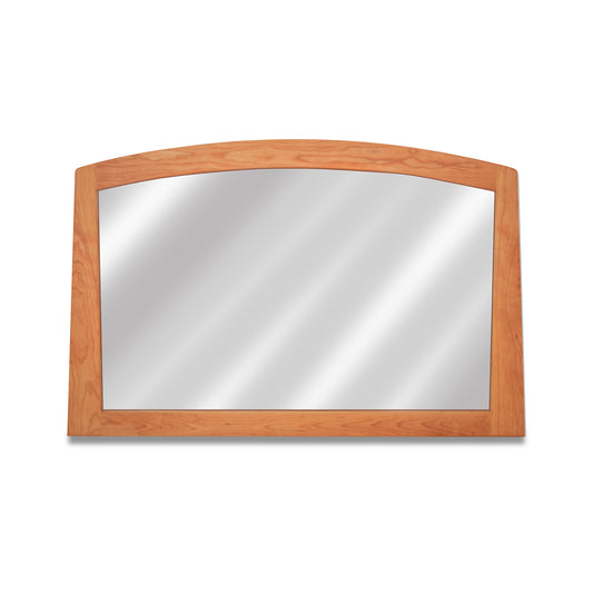 A Maple Corner Woodworks Cherry Moon Horizontal Mirror with an arched top isolated on a white background, crafted from sustainably harvested solid wood.