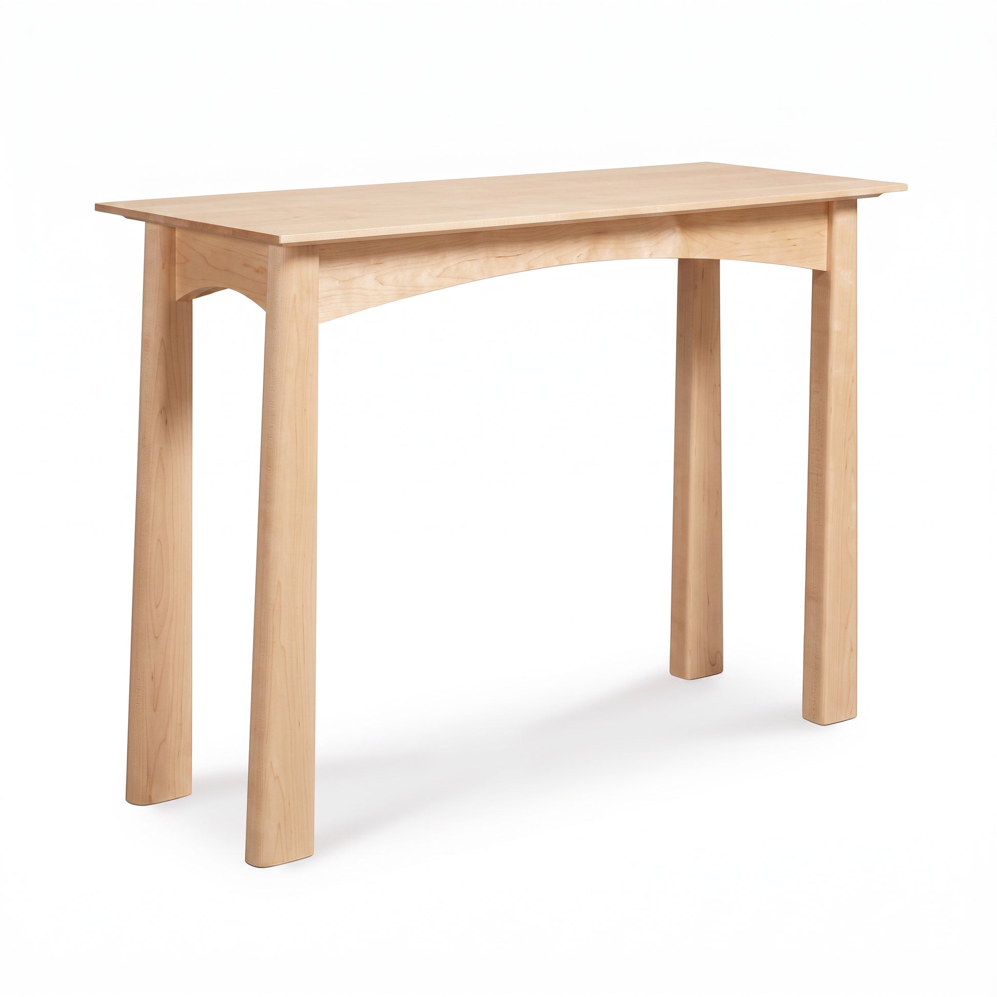 Handcrafted Cherry Moon Sofa Table from Maple Corner Woodworks in light cherry wood with Arts & Crafts apron, American made.