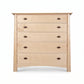 Cherry Moon Wide 5-Drawer Chest by Maple Corner Woodworks featuring light cherry wood and dark handles, expertly crafted for spacious bedroom storage.