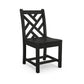 A black POLYWOOD Chippendale Outdoor Dining Side Chair with a cross-back design and a solid seat, isolated on a white background. The chair features four square legs and straight frame construction.