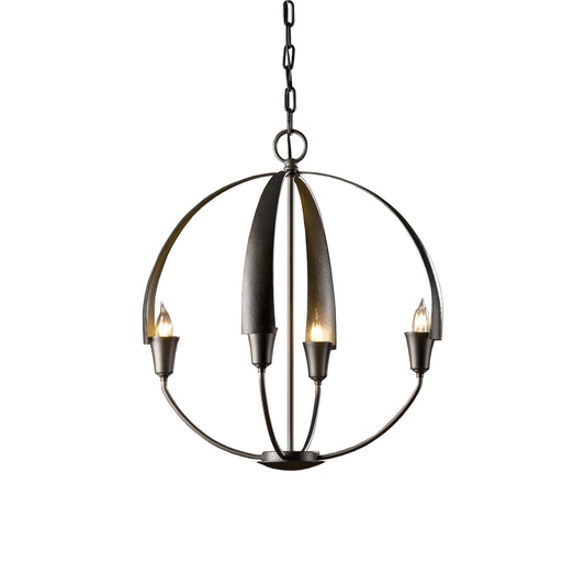 The Hubbardton Forge Cirque Chandelier, a stunning black chandelier adorned with three lights, offers exquisite illumination.