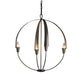 Hubbardton Forge Cirque Chandelier with three candle-shaped bulbs in a hand-crafted spherical metal frame.