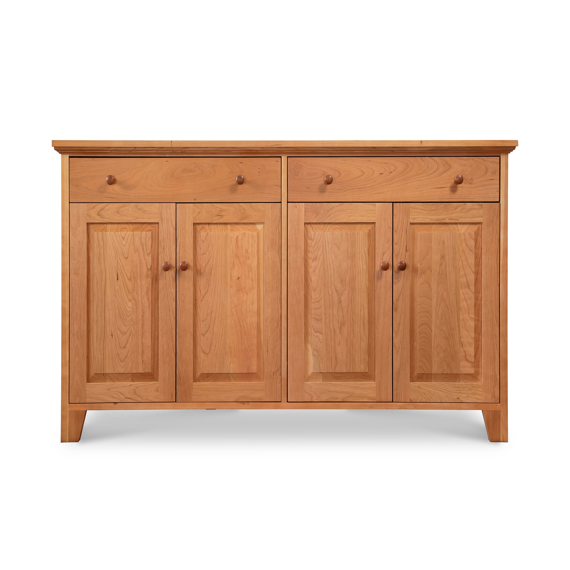 Classic Country Buffet by Lyndon Furniture with light brown wooden finish, two top drawers, and four cabinet doors with matching knobs.