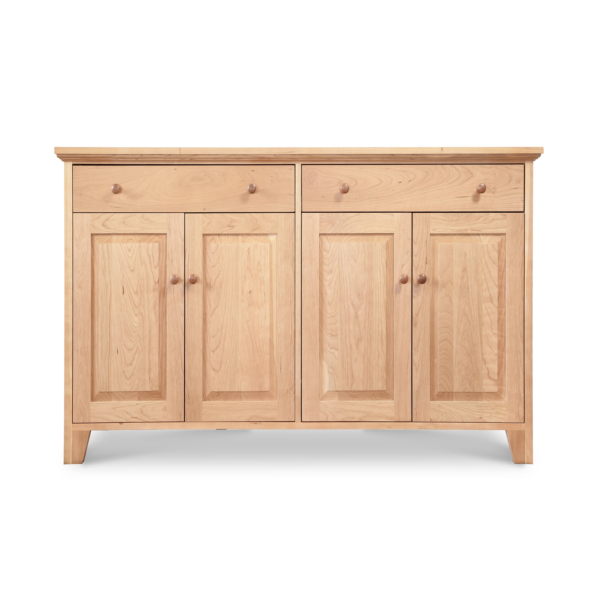 Classic Country Buffet by Lyndon Furniture featuring a natural finish, two drawers, four doors with simple knobs, and a Shaker-styled base.