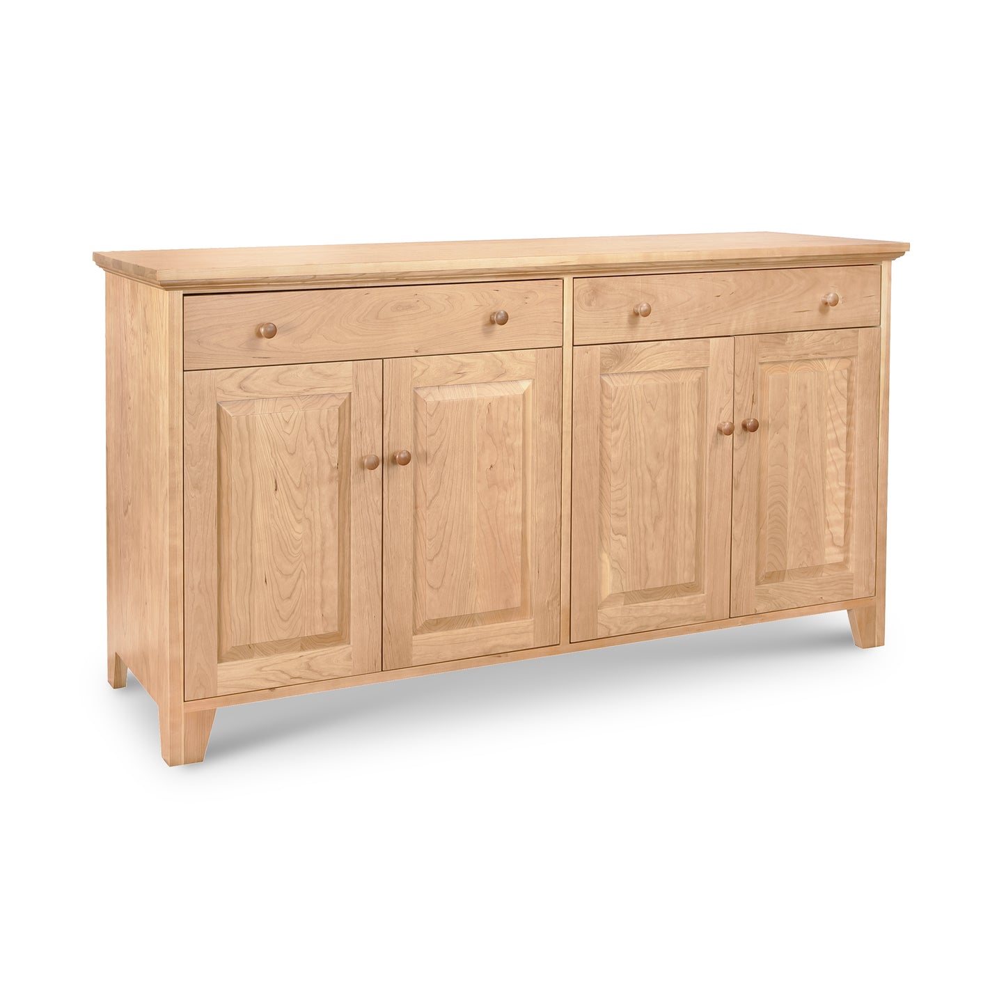 Classic Country Buffet by Lyndon Furniture, featuring a Shaker base, light wood finish, two drawers, and vertical-handled doors.