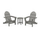 Two gray POLYWOOD® Classic Folding Adirondack 3-Piece Sets facing each other with a small round table in between, set on a plain white background.