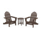 POLYWOOD Classic Folding Adirondack 3-Piece Set and a table on a white background.