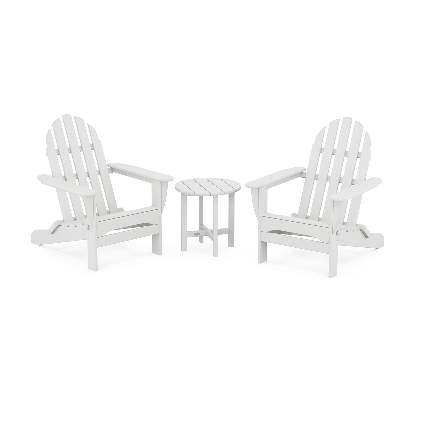 Three Classic Folding Adirondack 3-Piece Set chairs on a white background.