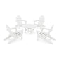 A set of four white POLYWOOD Classic Folding Adirondack chairs arranged around a small round table, all positioned on a plain white background.