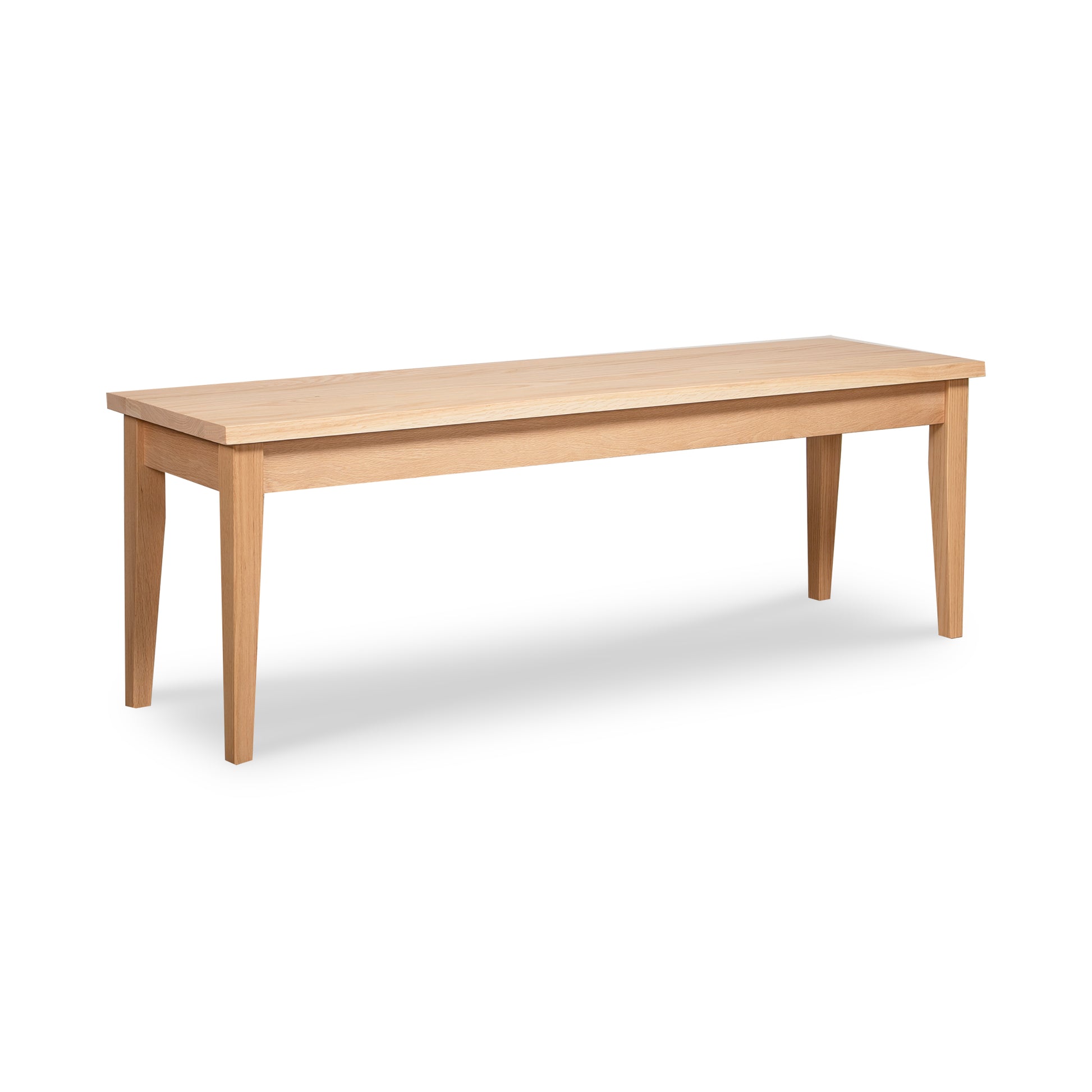 Lyndon Furniture Classic Shaker Bench with flat wood seat and four straight legs, showcasing timeless American craftsmanship.