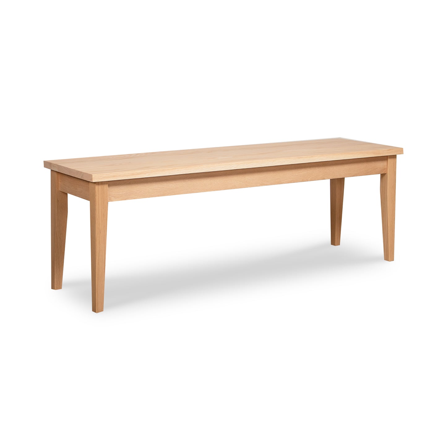 Lyndon Furniture Classic Shaker Bench with flat seat and four straight legs, crafted in America from quality hardwood, classic Shaker design.