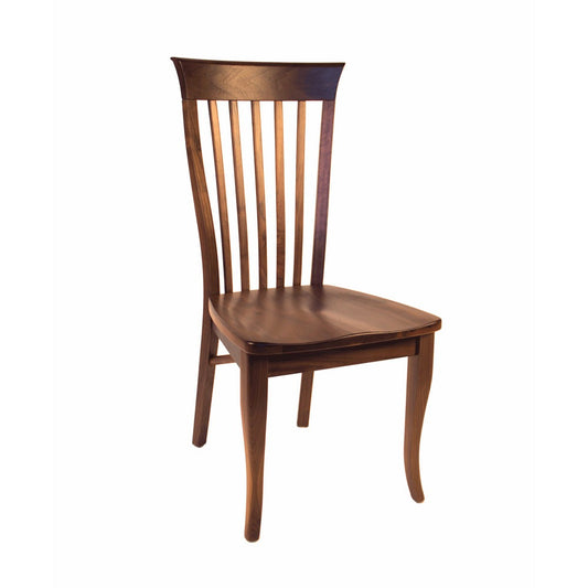 A Lyndon Furniture Classic Shaker Walnut Side Chair #2 with Scooped Wooden Seat - Discontinued Design - Ready to Ship on a white background.