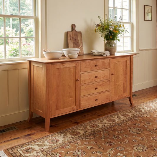Classic Shaker Flare Leg Large Buffet by Lyndon Furniture showcases expert craftsmanship and elegant design, made in America with quality hardwoods.