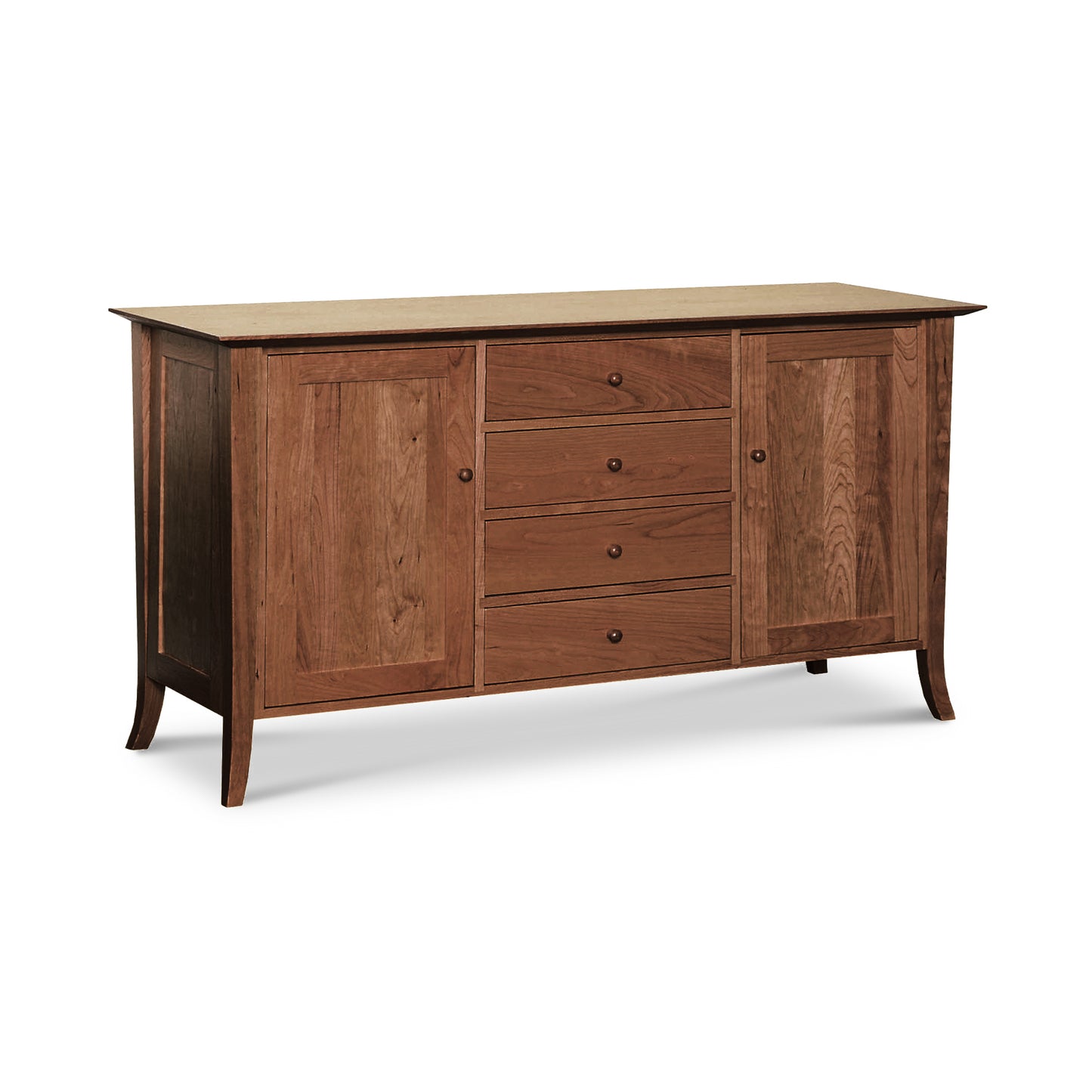 Classic Shaker Flare Leg Large Buffet by Lyndon Furniture with two cabinets, three drawers, and a polished surface, highlighting Vermont craftsmanship.