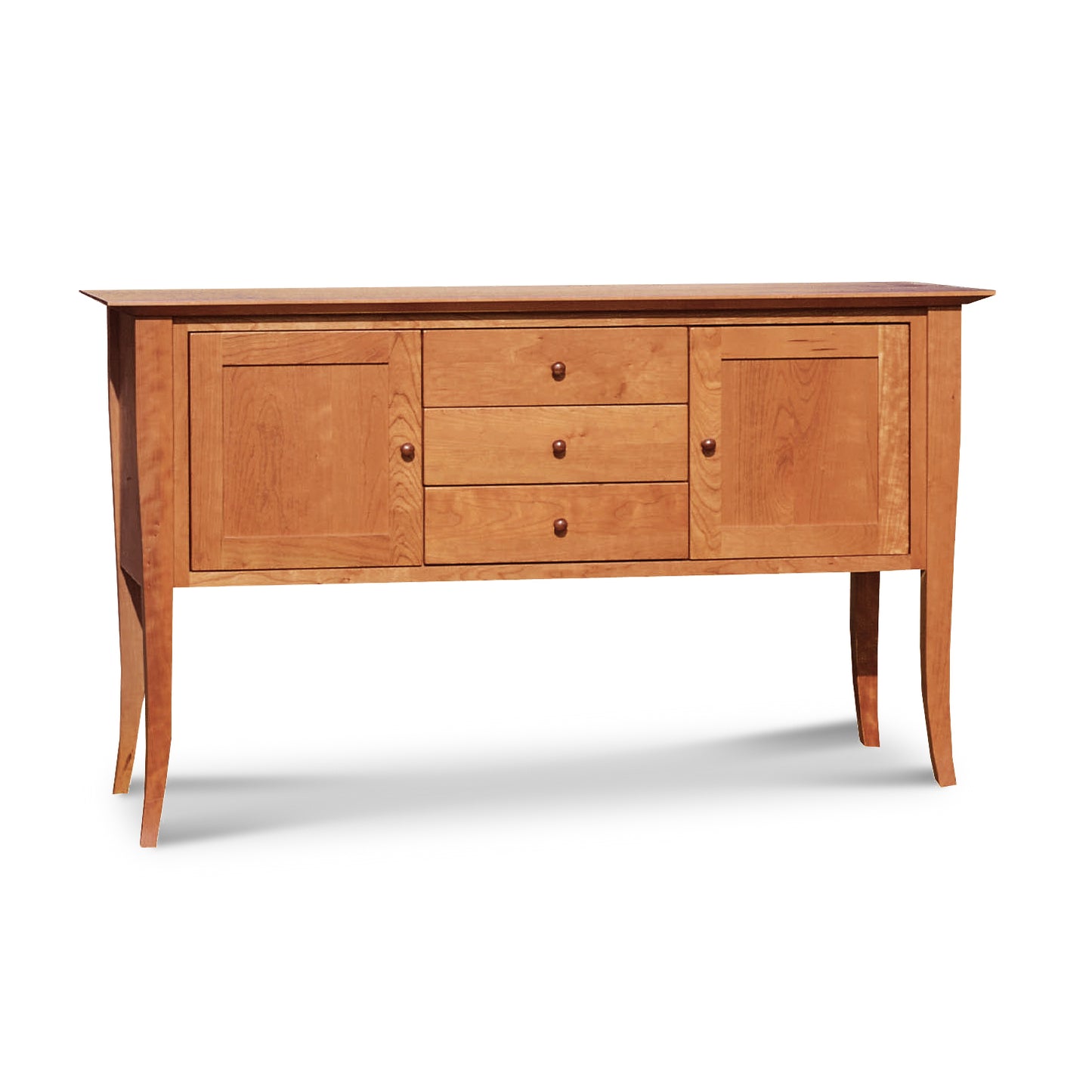 This Lyndon Furniture Classic Shaker Flare Leg Small Buffet is handcrafted in Vermont and features two drawers and two doors, making it the perfect addition to any dining room or kitchen.
