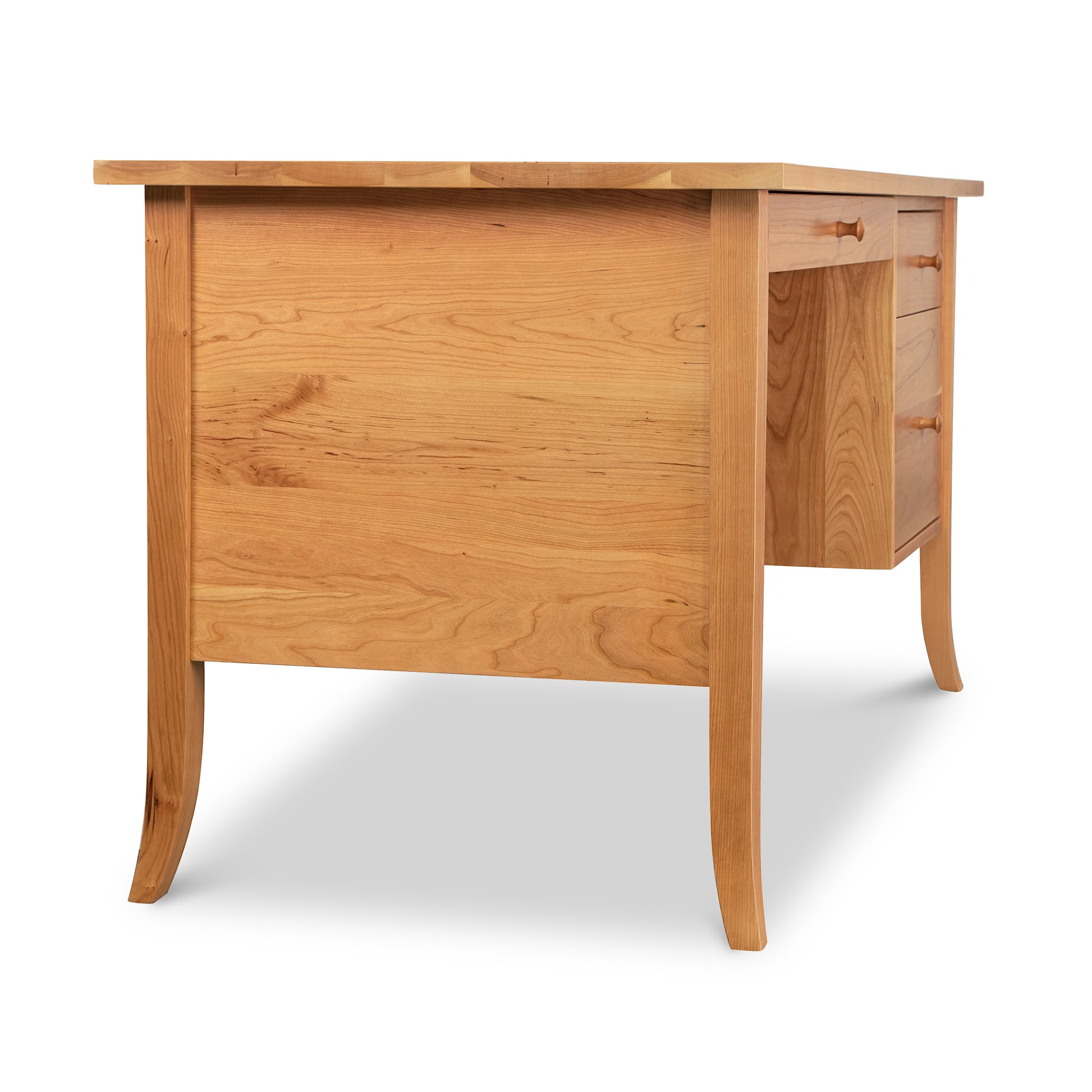 Lyndon Furniture Small Wood Flare Leg Executive Desk featuring three right-side drawers and solid wood side and back panels.