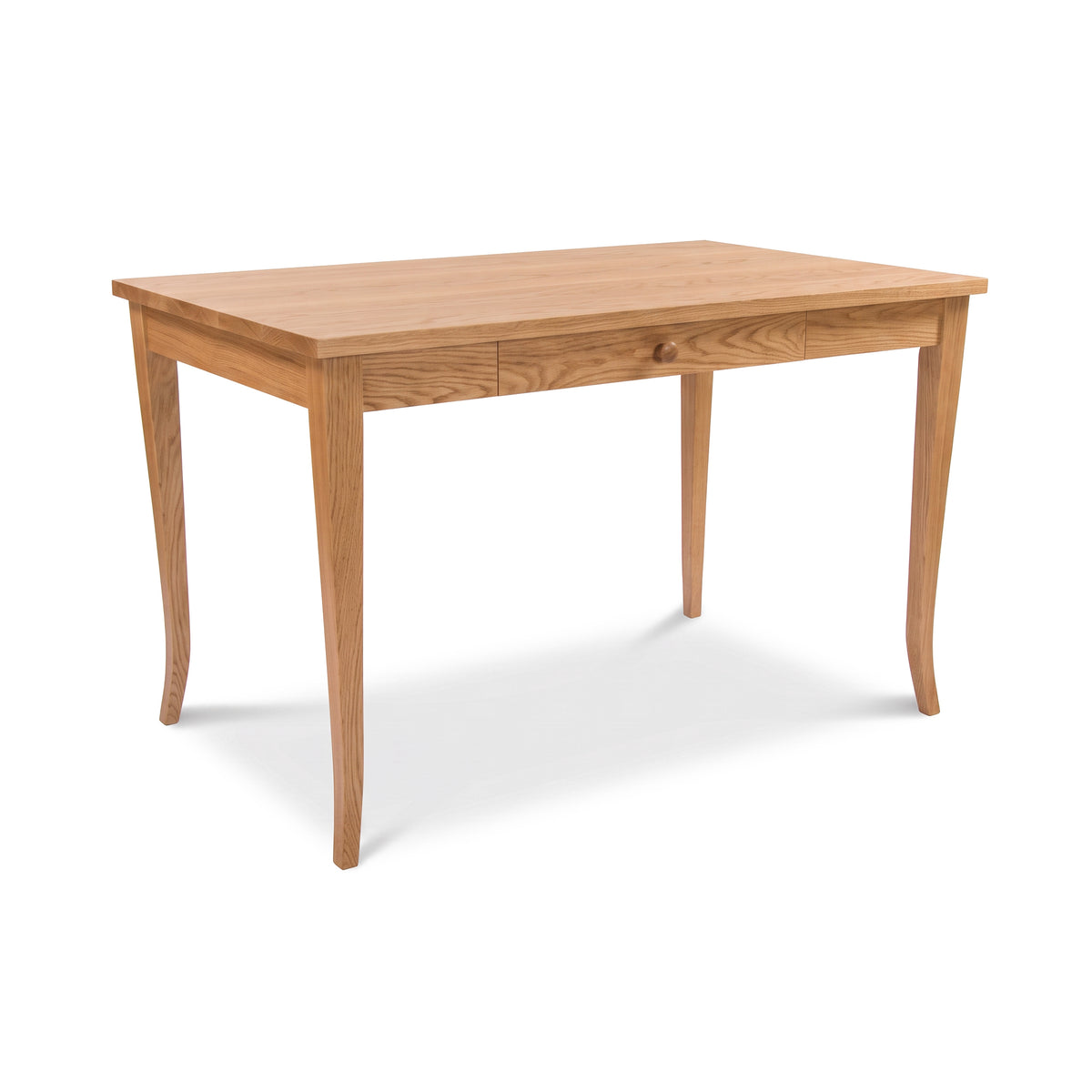 Classic Shaker Flare Leg Writing Desk by Lyndon Furniture with solid wood construction and central drawer, highlighting American craftsmanship.