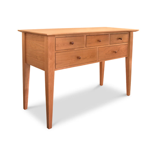 Lyndon Furniture Classic Shaker Hunt Board with five drawers, tapered legs, and round pulls crafted from sustainable wood.