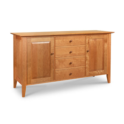 Classic Shaker Large Buffet by Lyndon Furniture with two cabinet doors and four drawers, crafted from sustainably harvested hardwoods.